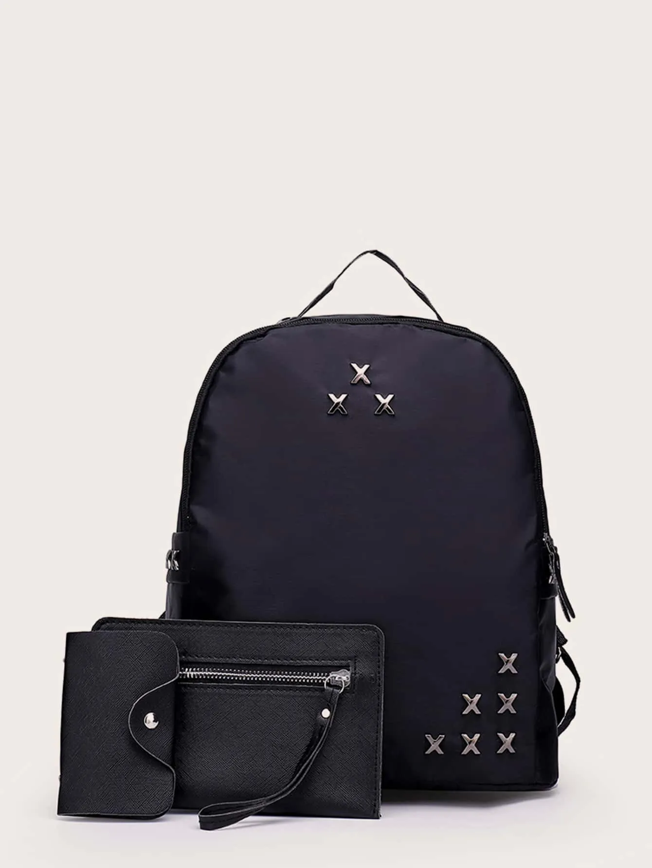 3pcs Metal Detail Backpack Set