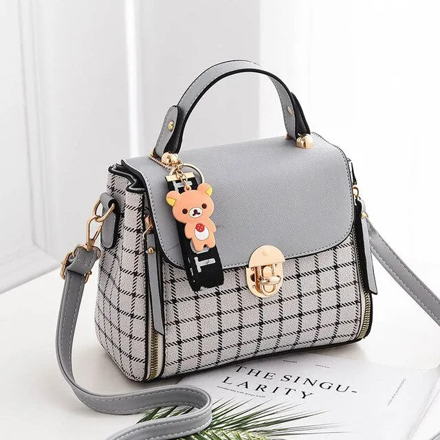 aliwood Fashion Double Zipper Women's Handbags Mini Shoulder bags With Bear  Leather Females Crossbody Bags Small Messenger Bags