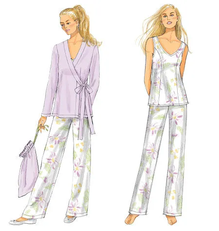 B5963 Misses' Robe, Top, Gown, Pants and Bag