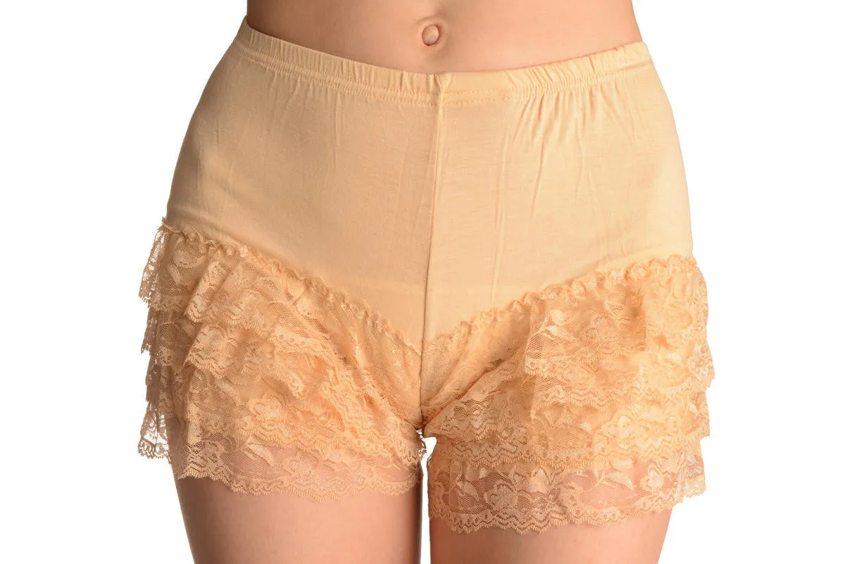 Beige Lace Ruffle Shorts