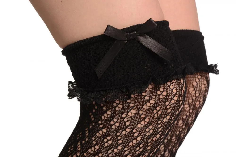 Black Crochet With Black Lace & Bow
