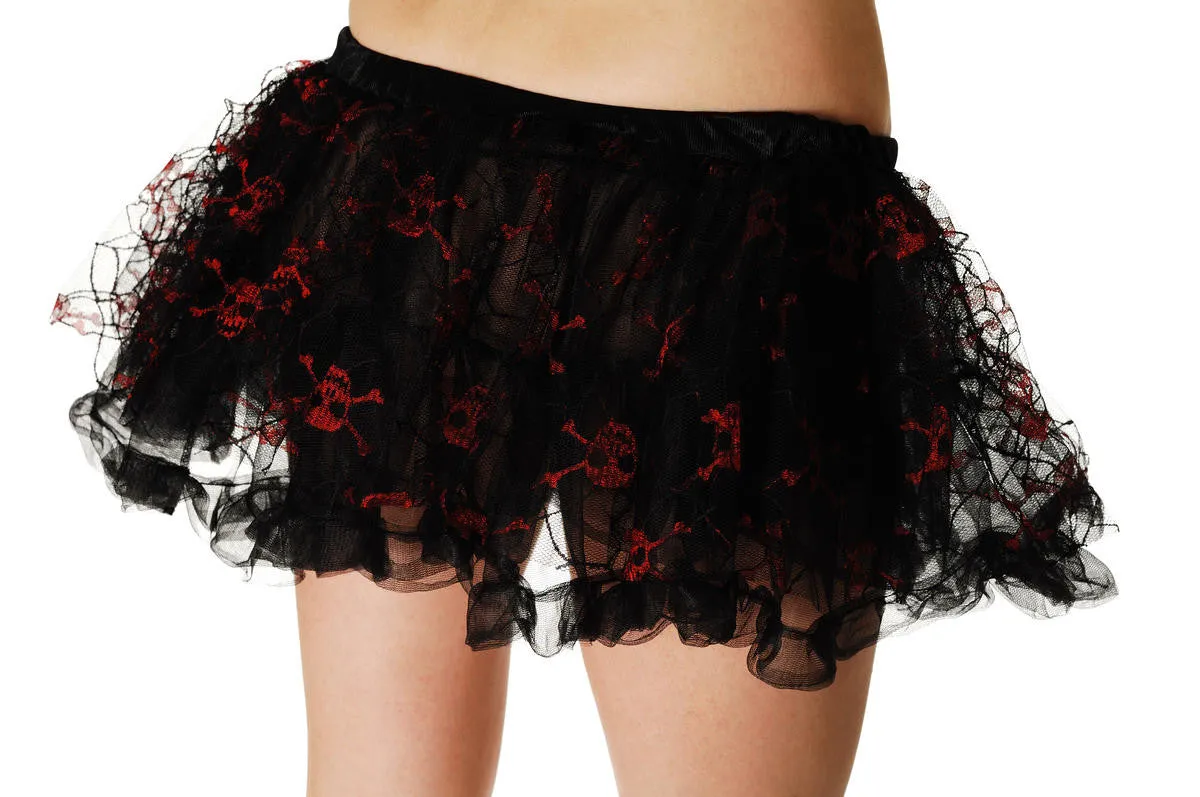 Black Gothic Crossbones Net Skirt (Halloween)