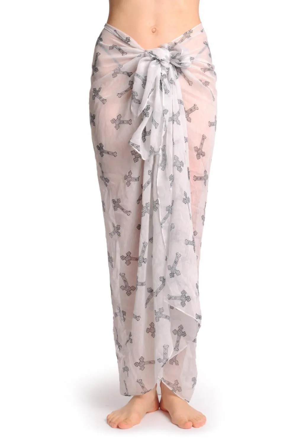Black Lace Crosses On White Unisex Scarf & Beach Sarong