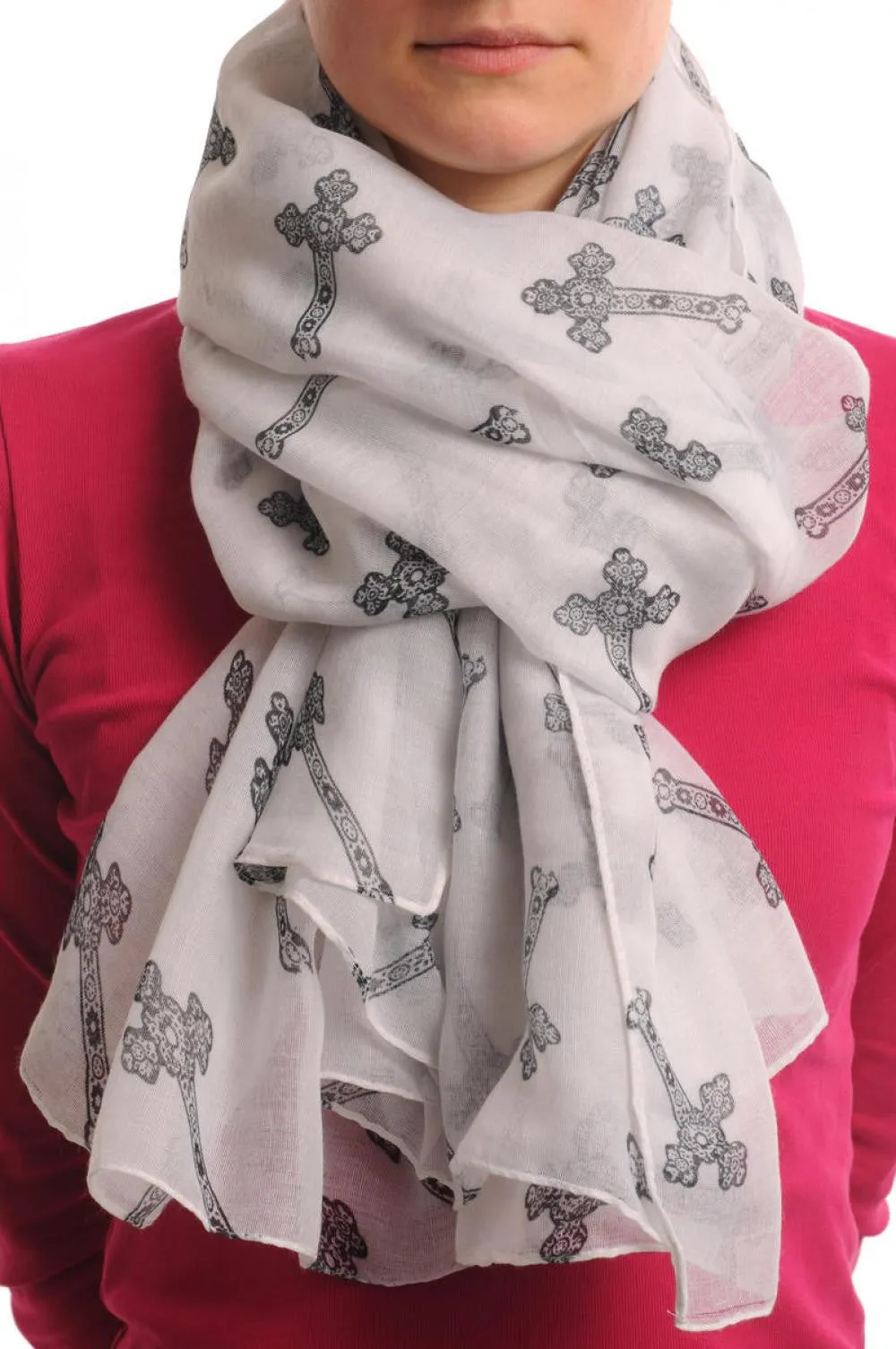 Black Lace Crosses On White Unisex Scarf & Beach Sarong