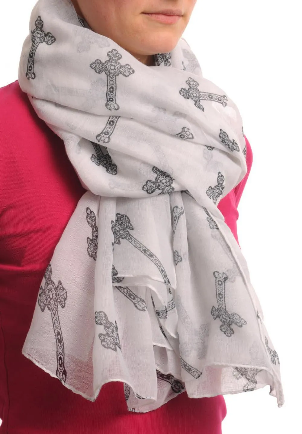 Black Lace Crosses On White Unisex Scarf & Beach Sarong