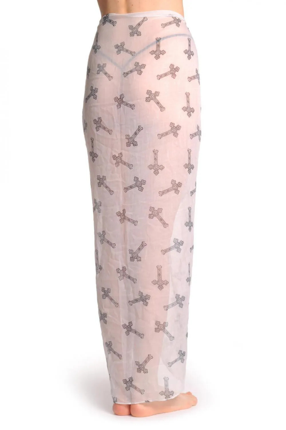 Black Lace Crosses On White Unisex Scarf & Beach Sarong