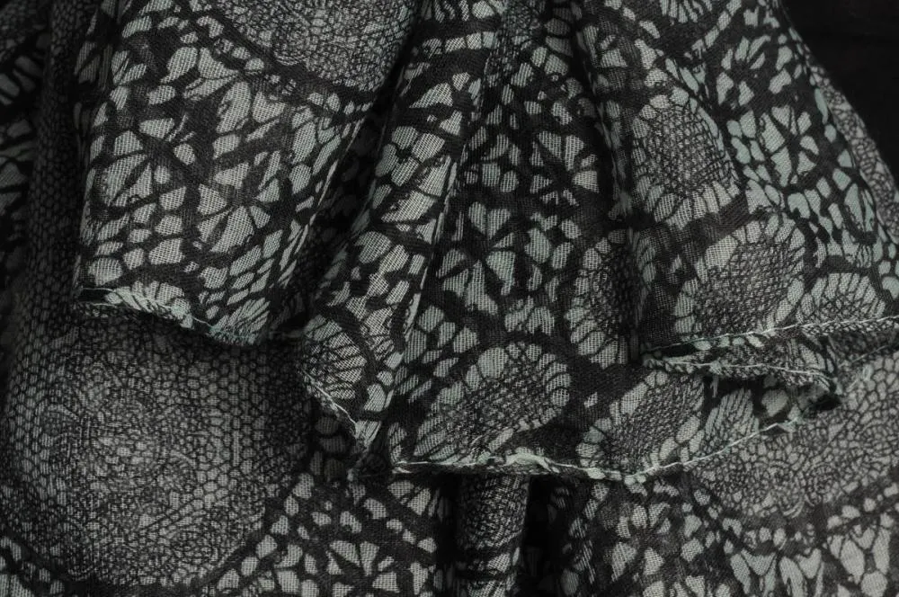 Black Lace On Moss Green Unisex Scarf & Beach Sarong