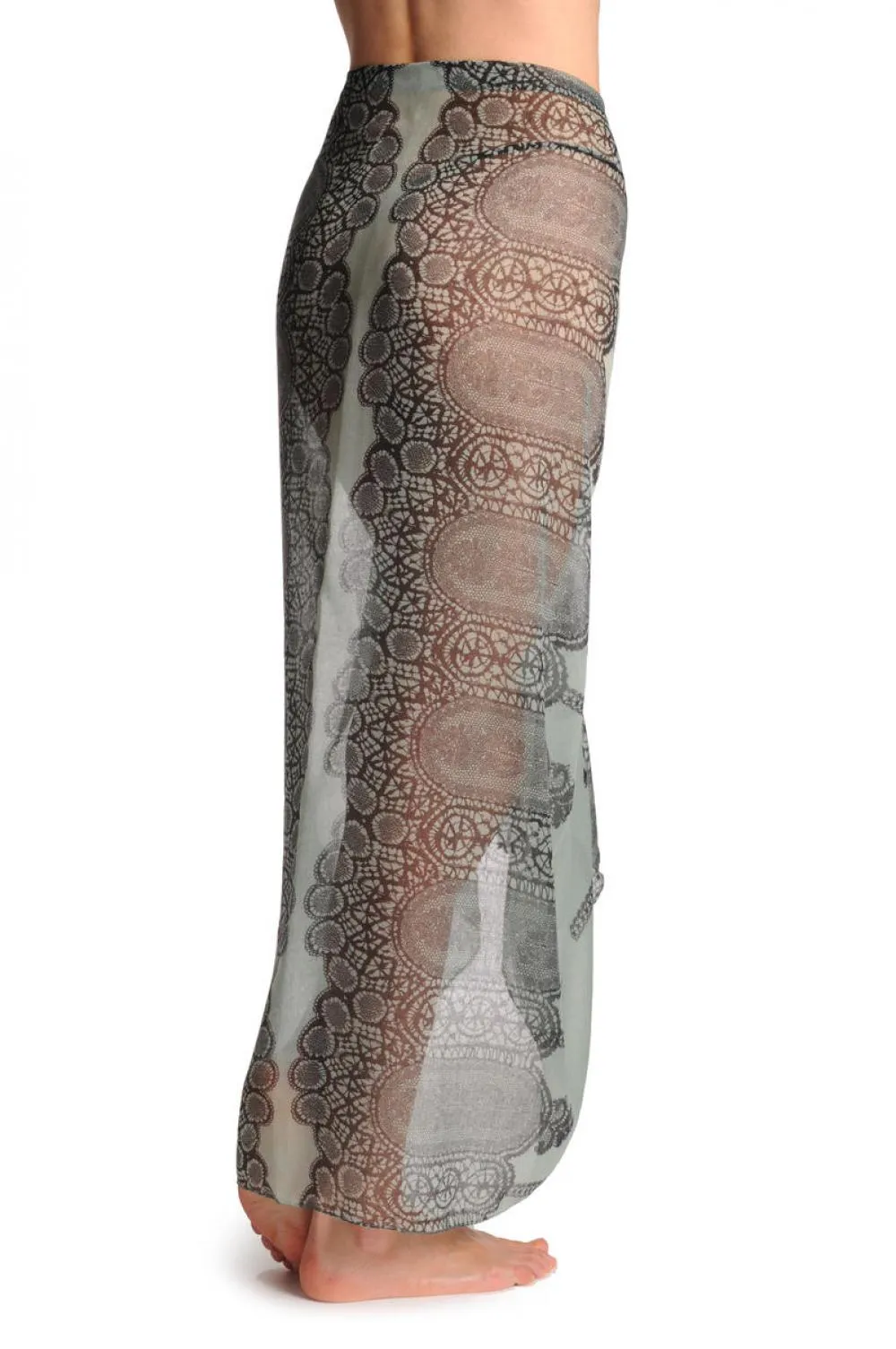Black Lace On Moss Green Unisex Scarf & Beach Sarong