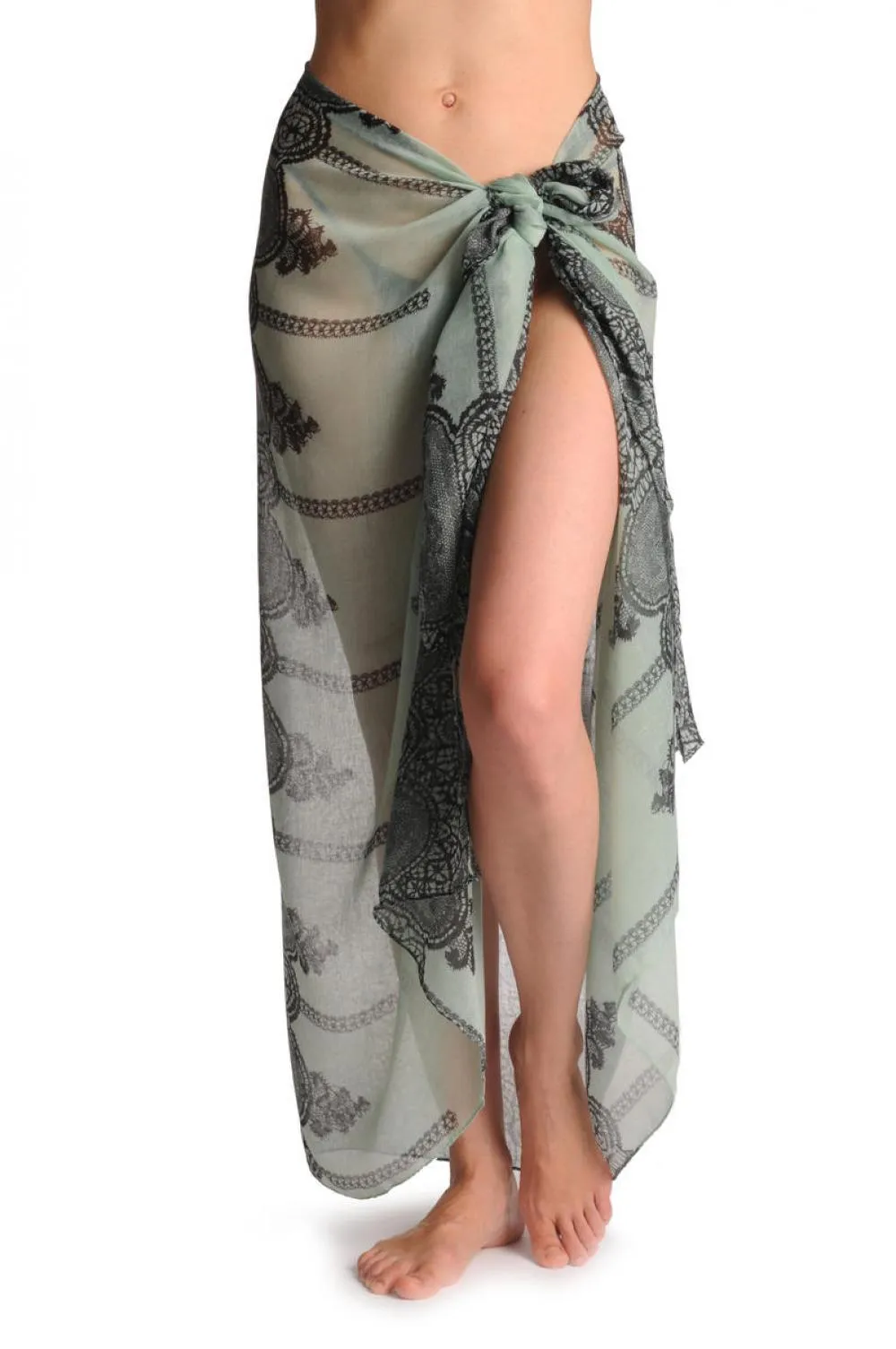 Black Lace On Moss Green Unisex Scarf & Beach Sarong