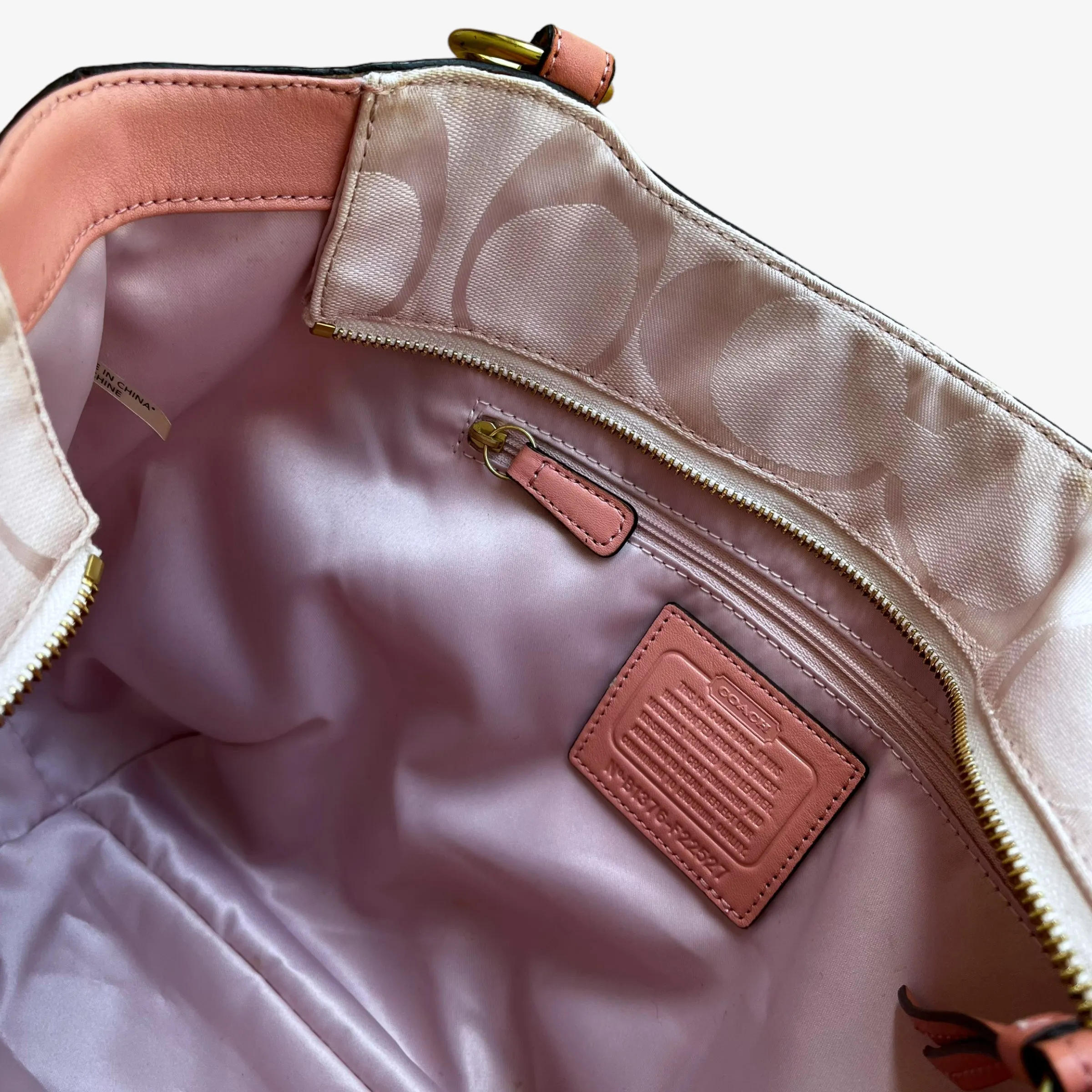 COACH Pink Monogram Canvas Tote Bag With Leather Handles