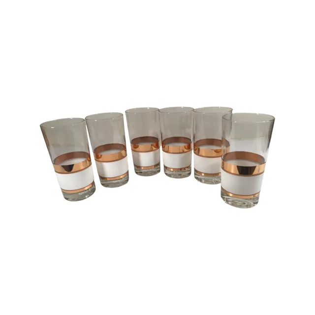 Georges Briard Signed 22-Karat Gold and White Band Highball Glasses (Set of 6)