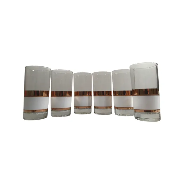 Georges Briard Signed 22-Karat Gold and White Band Highball Glasses (Set of 6)