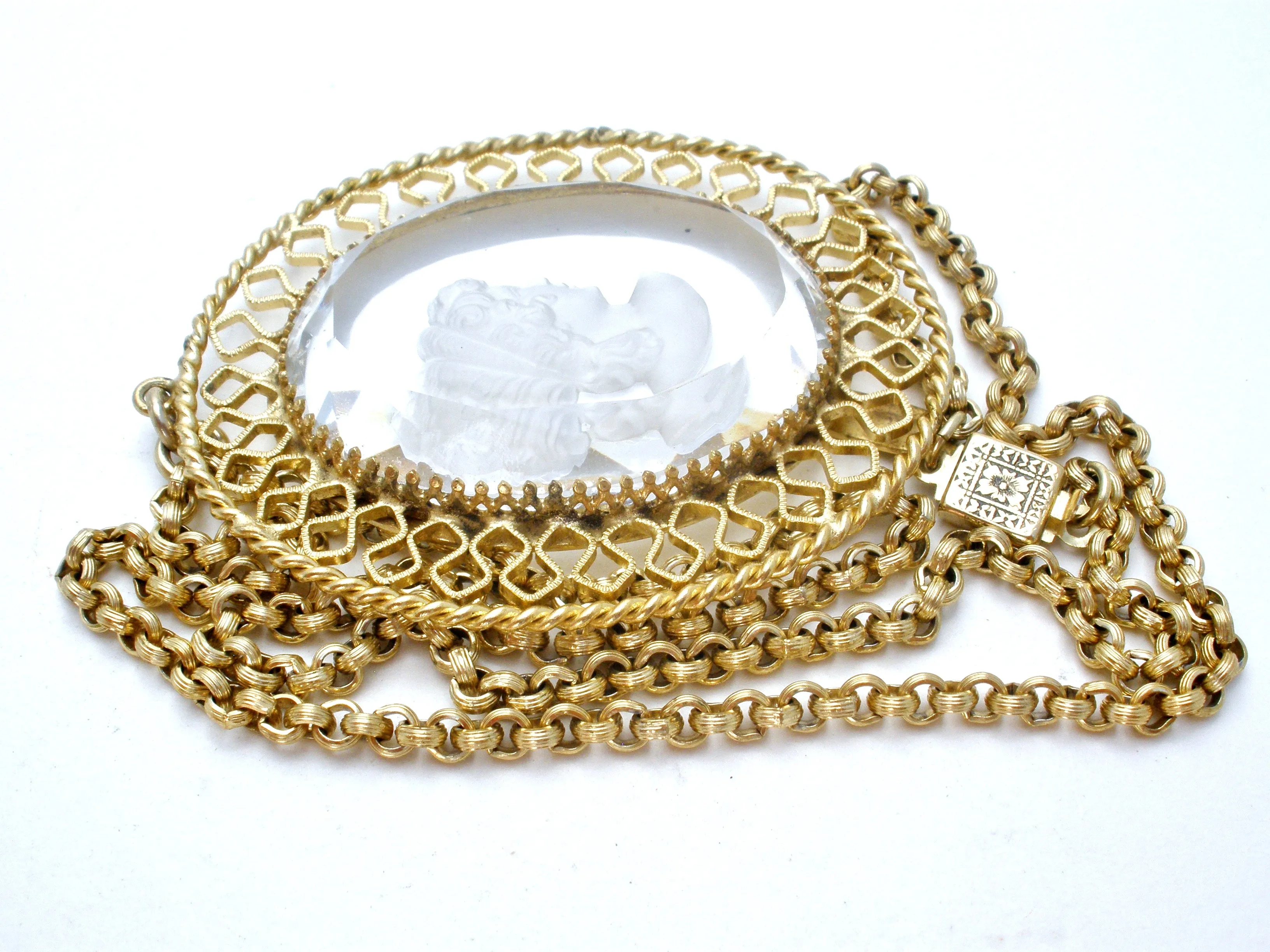 Glass Intaglio Cameo Necklace by Whiting & Davis