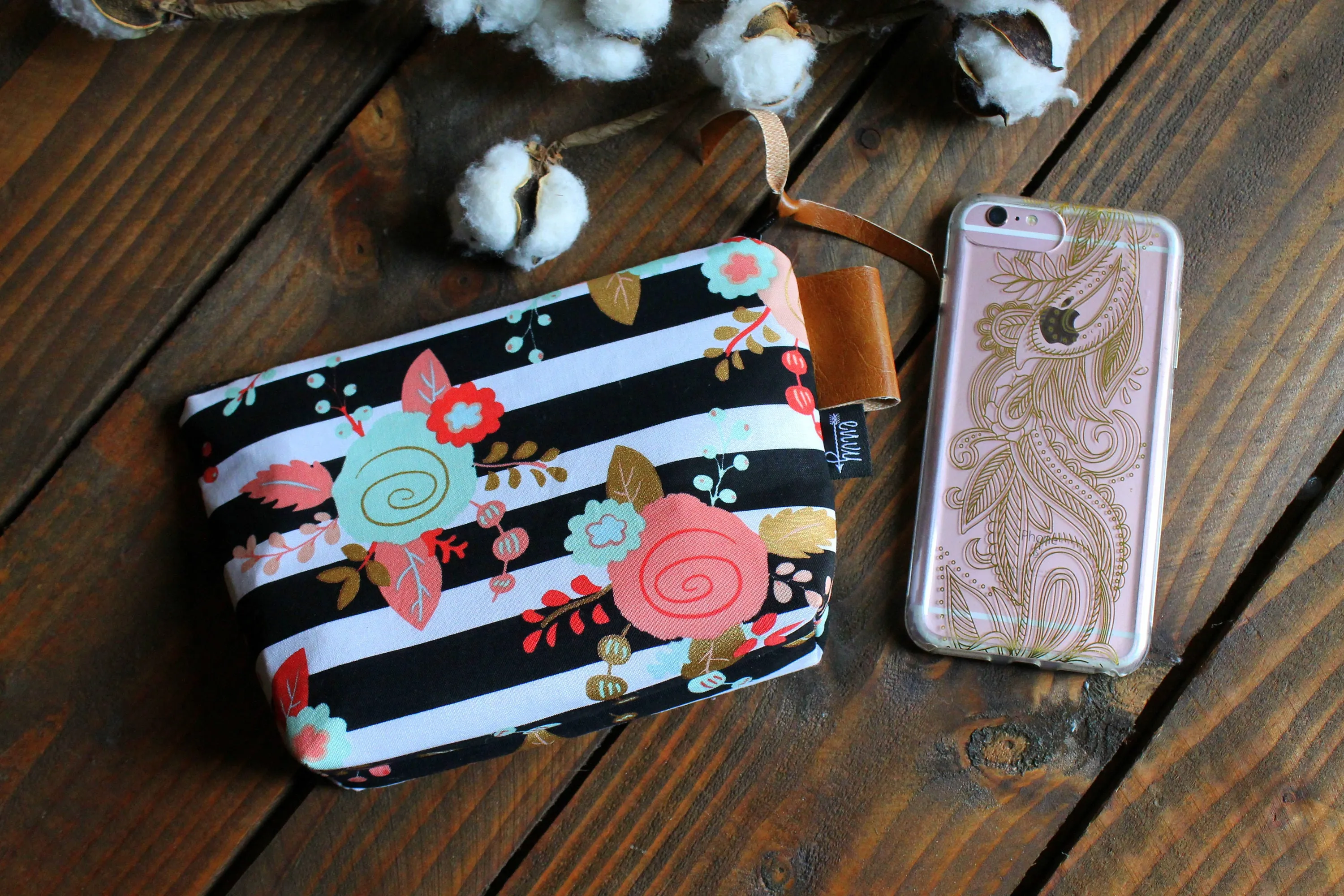 Grey Deer with Vegan Leather - Cosmetic Bag - Make Up Bag - Bridesmaid Gift