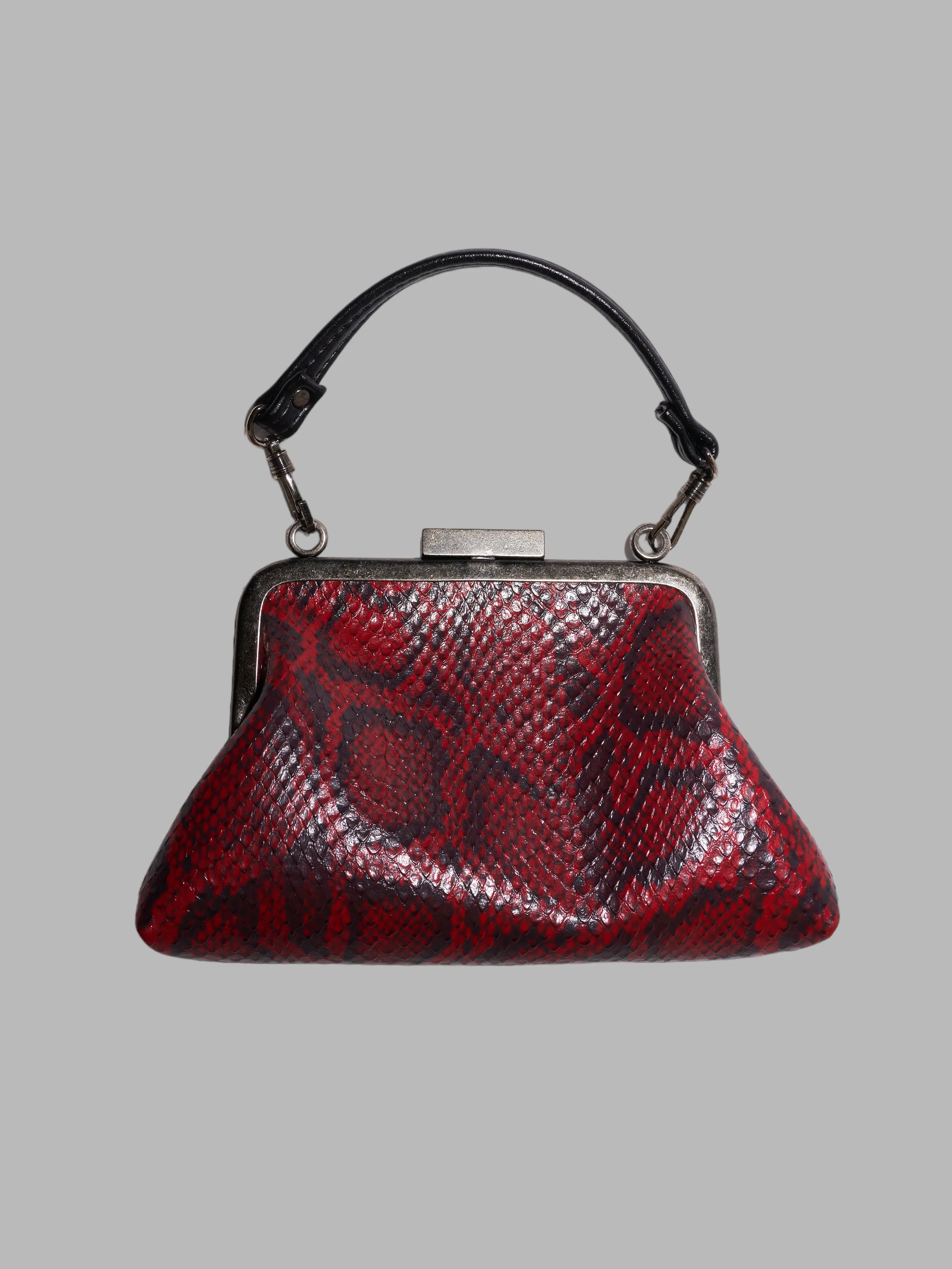 Jean Colonna 1990s tiny red embossed vinyl snakeskin pattern chain strap party bag