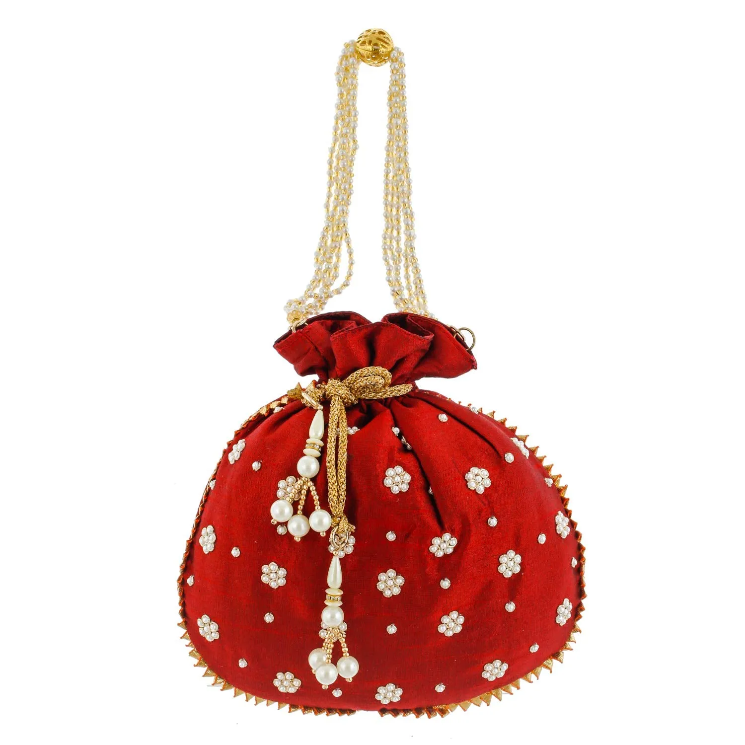 Kuber Industries Ethnic Clutch Silk Potli Batwa Pouch Bag with Beadwork Gift For Women (Maroon) - CTKTC23074