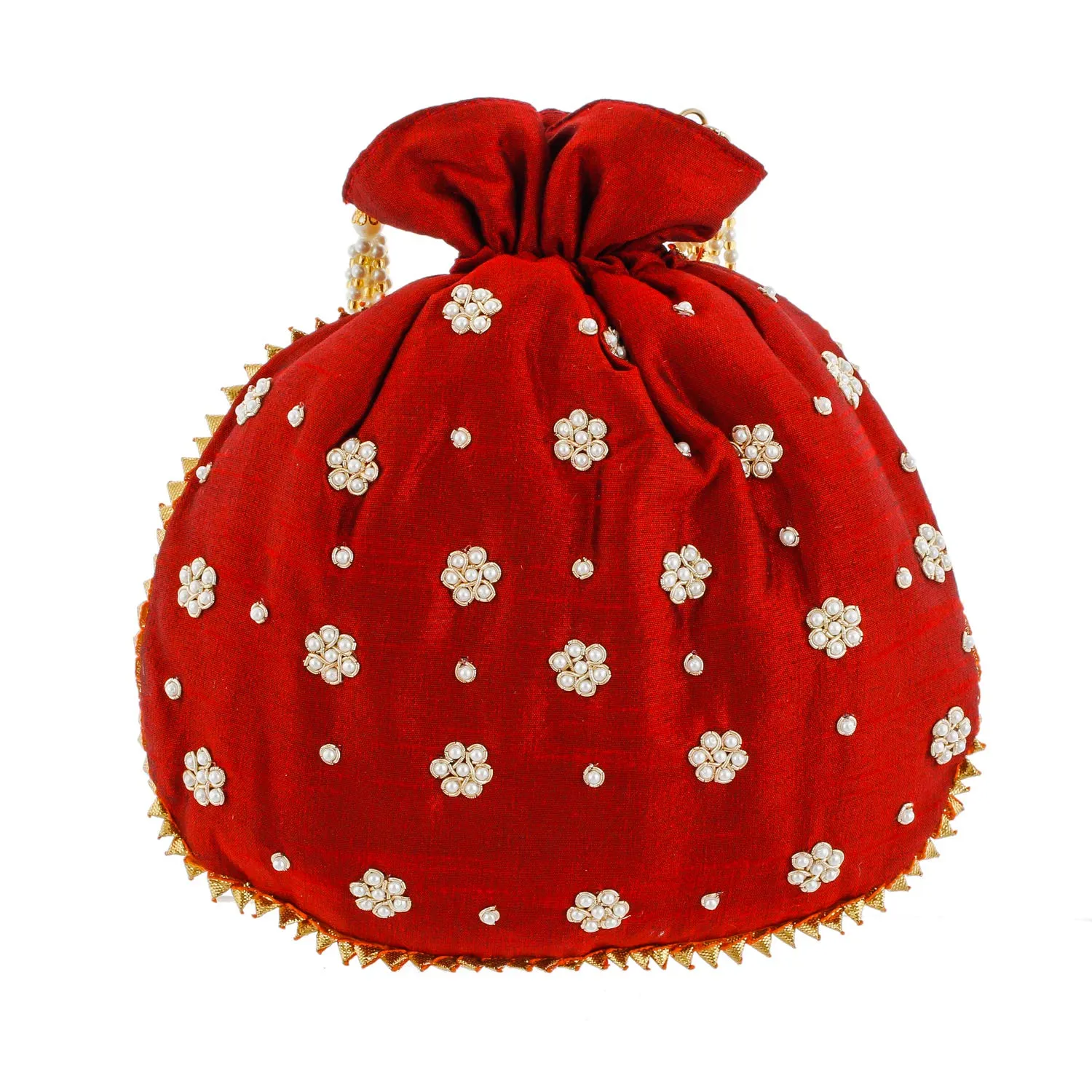 Kuber Industries Ethnic Clutch Silk Potli Batwa Pouch Bag with Beadwork Gift For Women (Maroon) - CTKTC23074