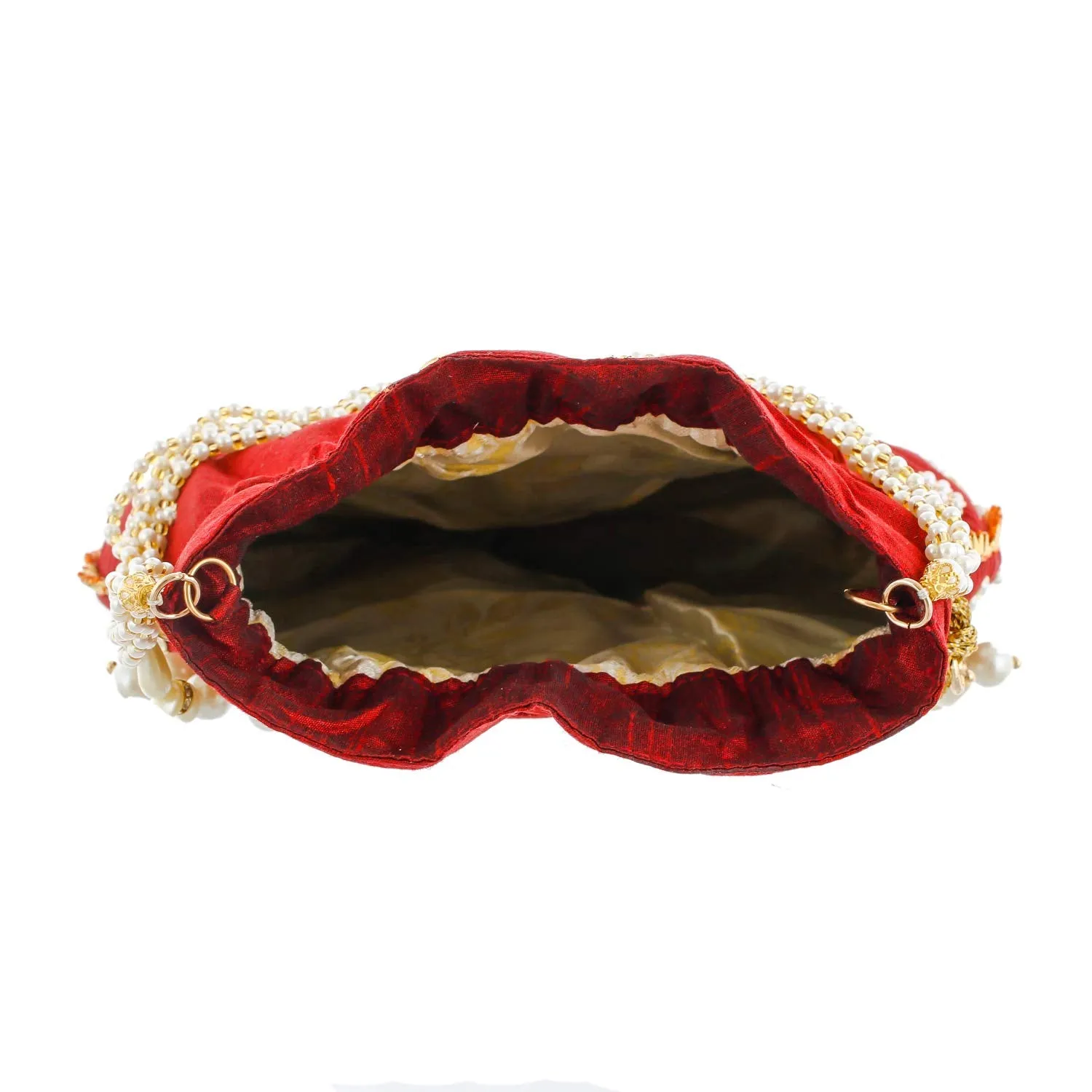 Kuber Industries Ethnic Clutch Silk Potli Batwa Pouch Bag with Beadwork Gift For Women (Maroon) - CTKTC23074