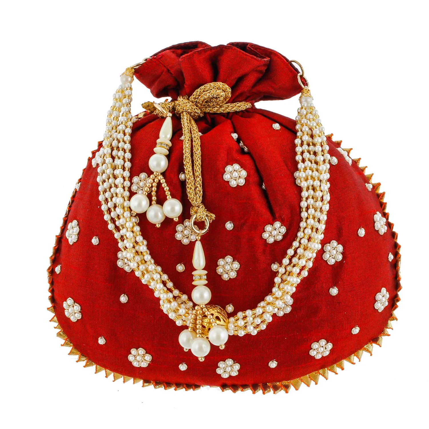 Kuber Industries Ethnic Clutch Silk Potli Batwa Pouch Bag with Beadwork Gift For Women (Maroon) - CTKTC23074
