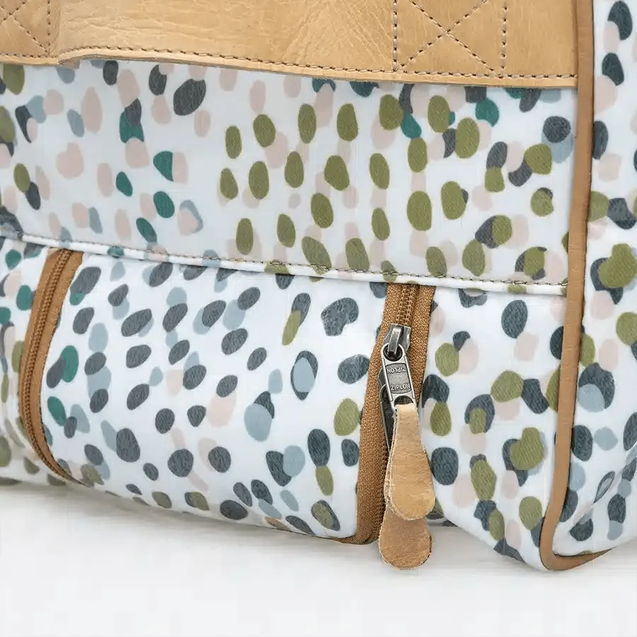 Thandana Laminated Fabric Wheeled Duffel Bag | Cheetah Preppy